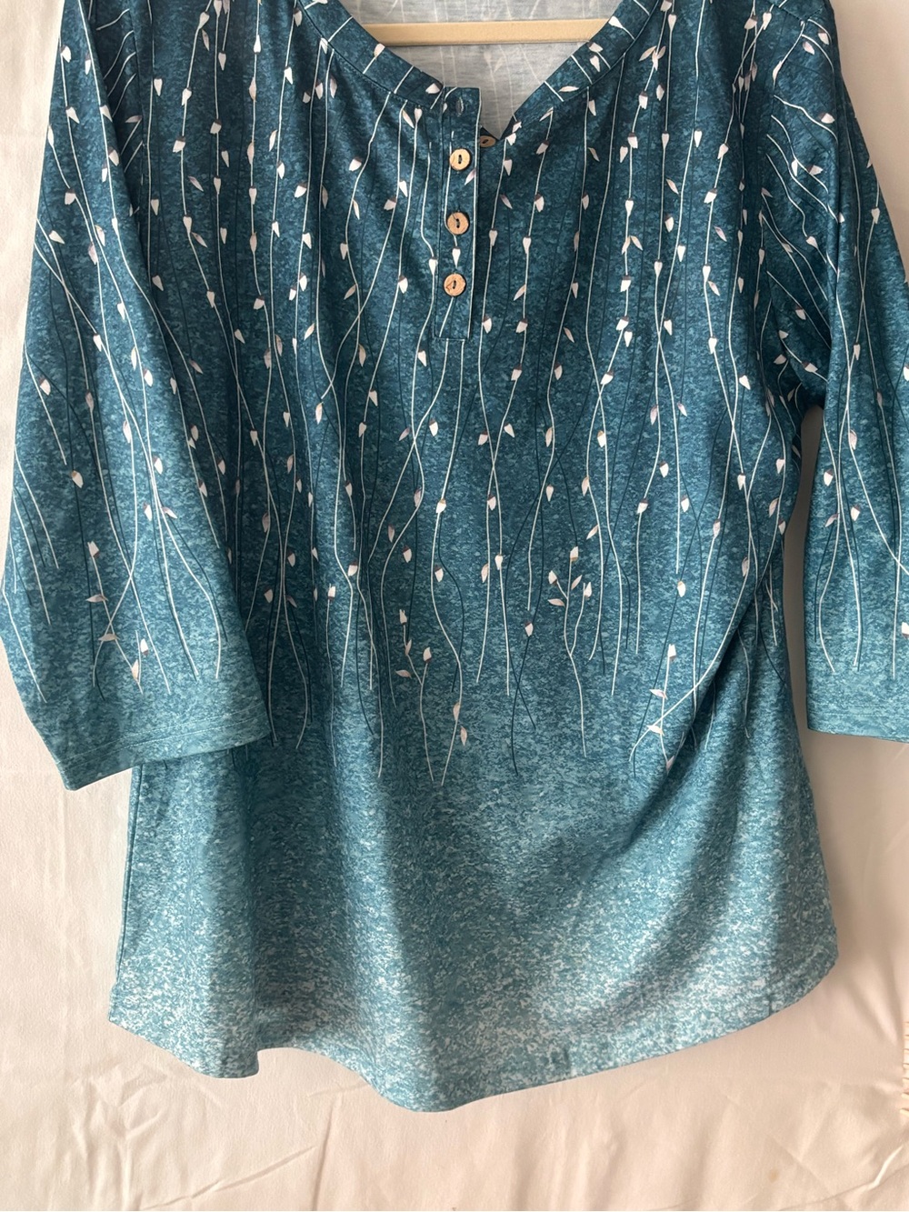 Kohl's Teal Blue Patterned Henley Blouse